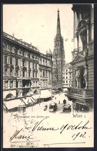 AK Wien, Graben mit Geschäften und Stefansdom