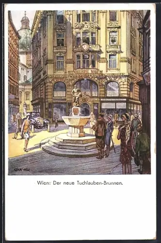 Künstler-AK Wien, neuer Tuchlauben-Brunnen