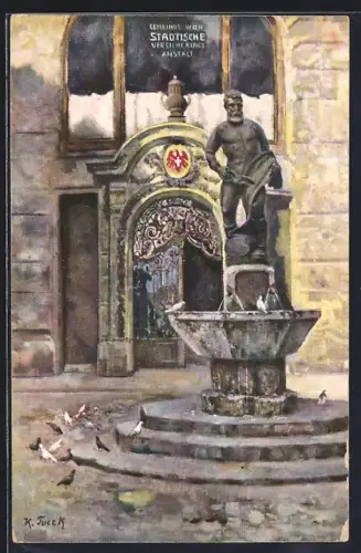 Künstler-AK Wien, Der Tuchlauben-Brunnen mit der Städt. Versicherungs-Anstalt dahinter