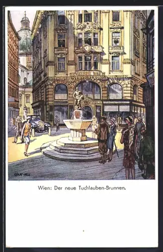 Künstler-AK Wien, neuer Tuchlauben-Brunnen