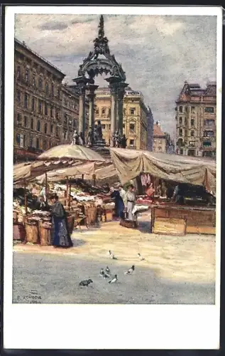 Künstler-AK Wien, Hoher Markt mit Marktständen