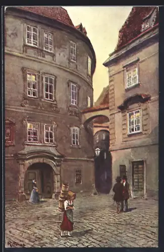 Künstler-AK Rudolf Preuss: Wien, Griechengasse, Hafnersteig