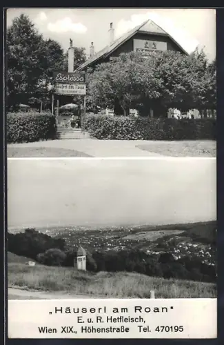 AK Wien, Cafe-Restaurant Häuserl am Roan an der Höhenstrasse, Panorama