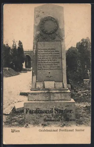 AK Wien, Hernals, Hernalser Friedhof, Grabdenkmal des Dichters Ferdinand Sauter