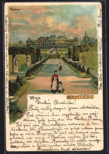 Künstler-Lithographie Wien, Blick zum Schloss Belvedere