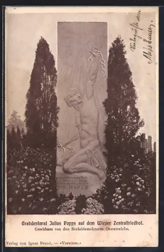 AK Wien, Grabdenkmal Julius Popps auf dem Wiener Zentralfriedhof