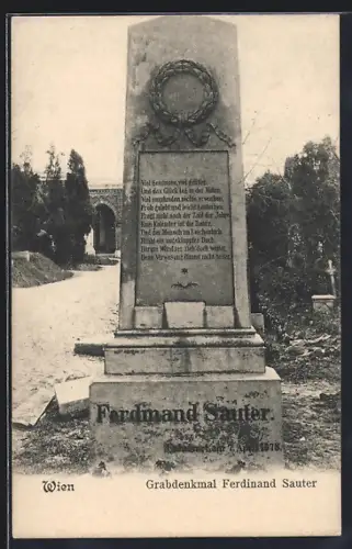 AK Wien, Hernals, Hernalser Friedhof, Grabdenkmal des Dichters Ferdinand Sauter