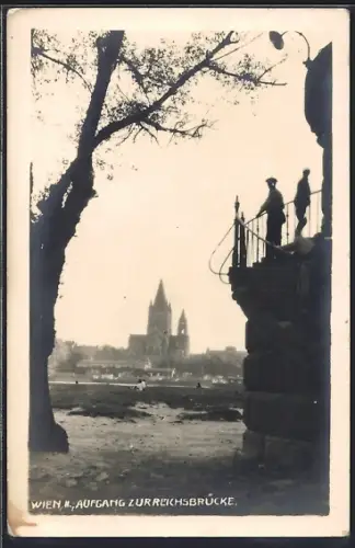 AK Wien, Aufgang zur Reichsbrücke mit Kirche