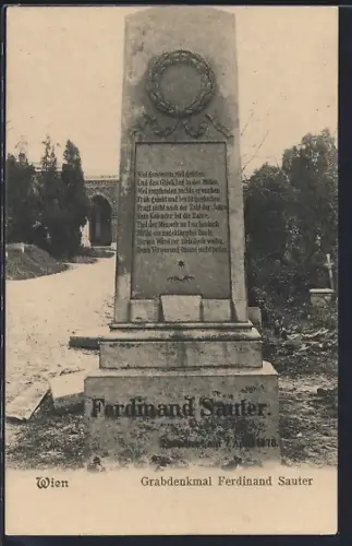 AK Wien, Hernals, Hernalser Friedhof, Grabdenkmal des Dichters Ferdinand Sauter