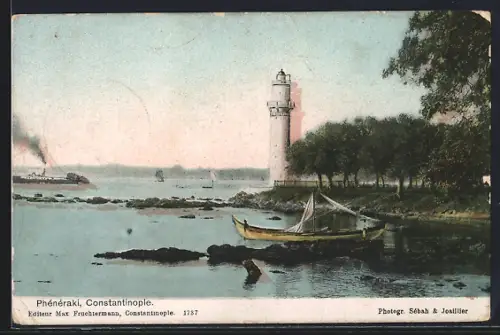 AK Constantinople, Phénéraki, Fischerboot mit Leuchtturm