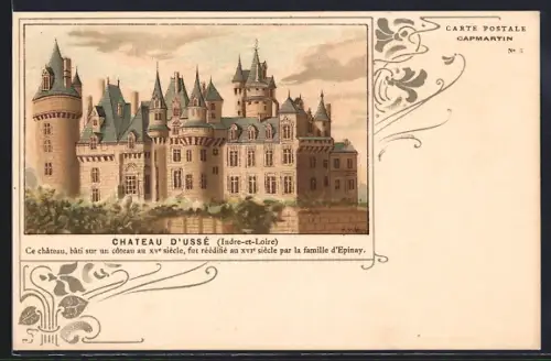 Lithographie Ussé, le Château