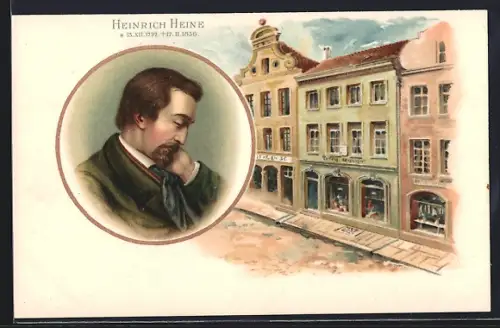 Lithographie Portrait des Schriftstellers Heinrich Heine
