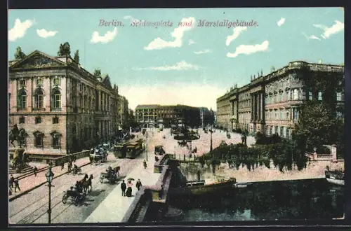 AK Berlin, Schlossplatz und Marstallgebäude, Strassenbahn