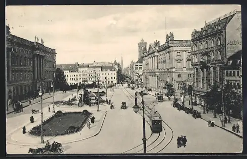 AK Berlin, Strassenbahn auf dem Schlossplatz, Pferdekutsche