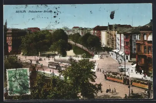 AK Berlin, Potsdamer Brücke mit Strassenbahn