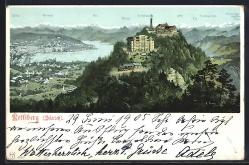 AK Zürich, Uetliberg mit Bergbahn und Hotel