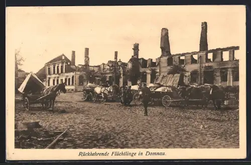 AK Domnau, Rückkehrende Flüchtlinge, Häuserruinen