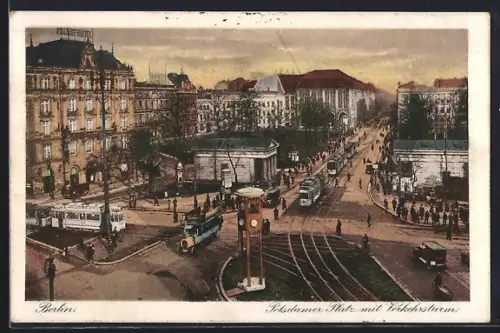 AK Berlin-Tiergarten, Strassenbahnen auf dem Potsdamer Platz, Leipziger Strasse