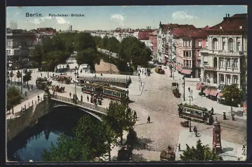 AK Berlin, Potsdamer-Brücke mit Strassenbahn