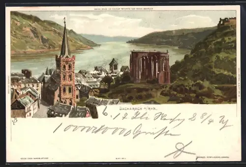 Künstler-AK Carl Biese: Bacharach a / Rhn., Teilansicht