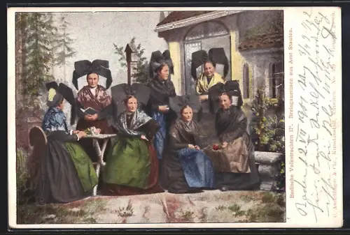 AK Breisgauerinnen aus Staufen im Garten sitzend