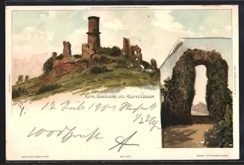 Künstler-AK Carl Biese: Ruine Godesberg und Rolandsbogen