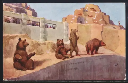 Künstler-AK London, Zoological Gardens, Brown Bears /Braunbären