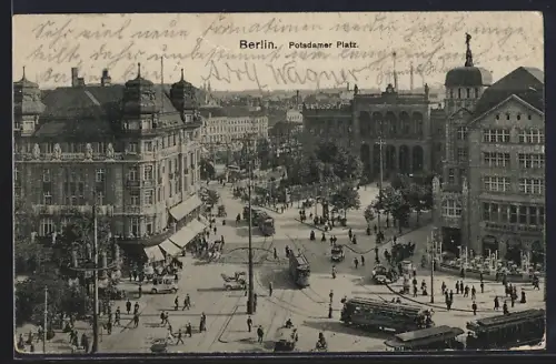AK Berlin, Strassenbahnen auf dem Potsdamer Platz