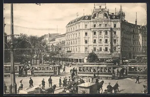 AK Berlin-Tiergarten, Potsdamer Platz mit Strassenbahn