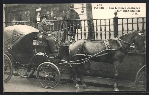 AK Paris, Les femmes cocheres, mme Charnier, Frau als Kutscher