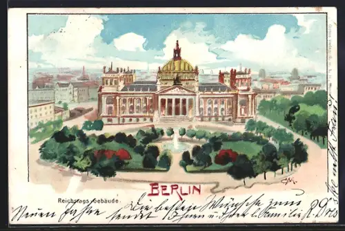 Künstler-AK Berlin-Tiergarten, Reichstags-Gebäude