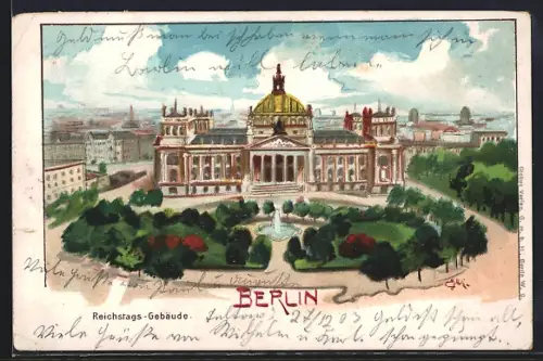 Künstler-AK Berlin-Tiergarten, Reichstags-Gebäude