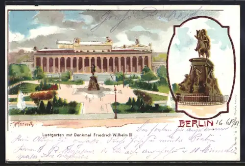 Künstler-AK Carl Münch: AK Berlin, Lustgarten mit Denkmal Friedrich Wilhelm III.