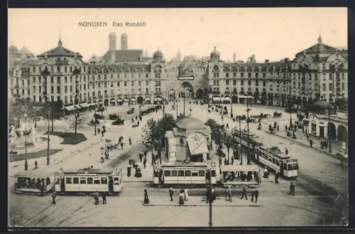 AK München, das Rondell, Strassenbahnen