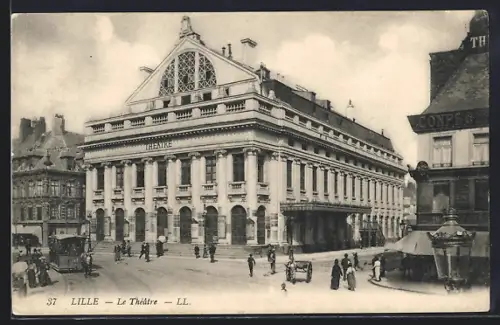 AK Lille, le théâtre, Strassenbahn