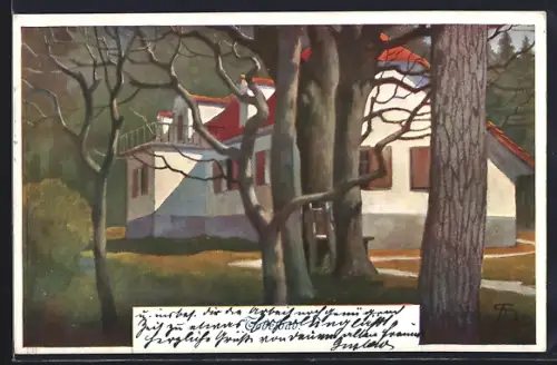 Künstler-AK Tobelbad, Gebäudeansicht