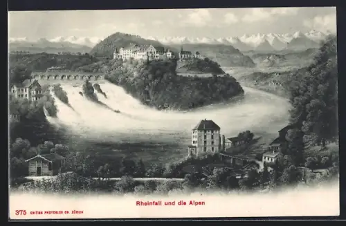 AK Schaffhausen, Rheinfall und die Alpen