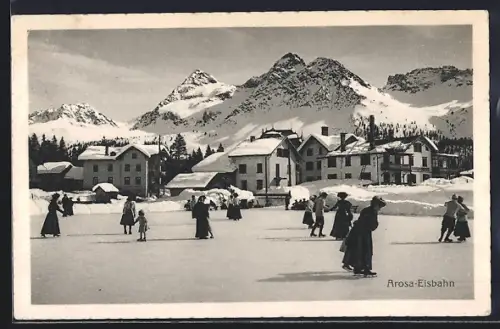 AK Schlittschuhläufer auf der Arosa-Eisbahn im Winter