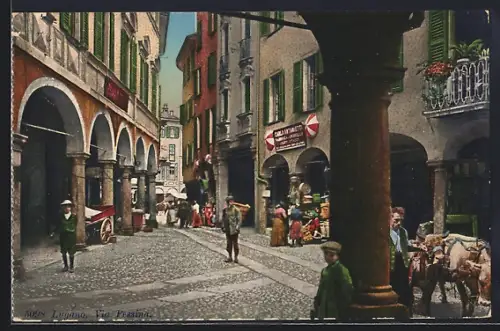 AK Lugano, Via Pessina, Strassenpartie im Stadt-Zentrum