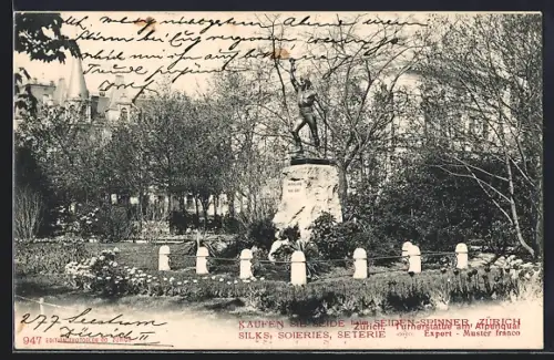 AK Zürich, Turnerstatue am Alpenquai, um 1900