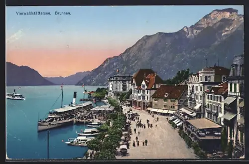 AK Brunnen am Vierwaldstättersee, Ortsansicht aus der Vogelschau