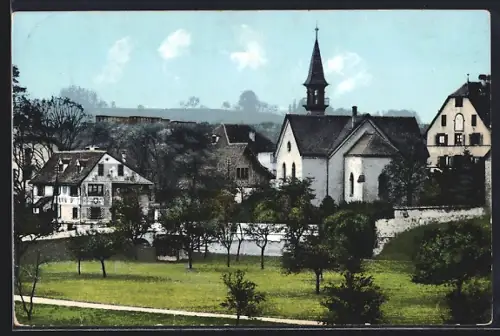 AK St. Jakob an der Birs, Ortspartie mit Kirche