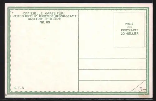 AK Rotes Kreuz Nr. 89: Heldentod des Obersten Muhr, Kriegsfürsorge