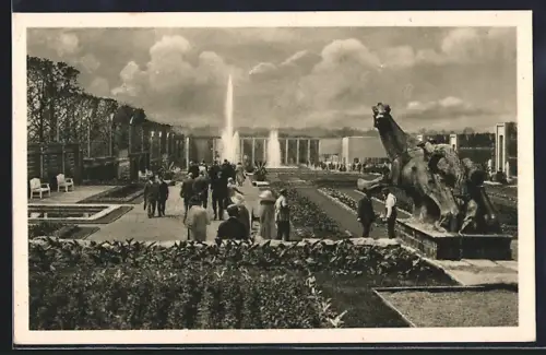 AK Essen, Grosse Ruhrländische Gartenbau-Ausstellung 1929, Blick über die Sommerblumen-Terrassen