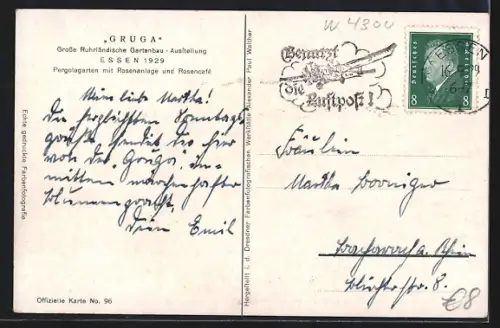 AK Essen, grosse Gartenbau-Ausstellung 1929, Pergolagarten mit Rosenanlage und Rosencafé