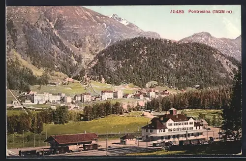 AK Pontresina, Bahnhof von der Gleisseite