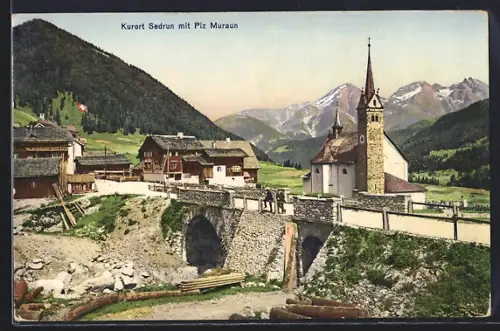 AK Sedrun, Ortsansicht mit Piz Muraun