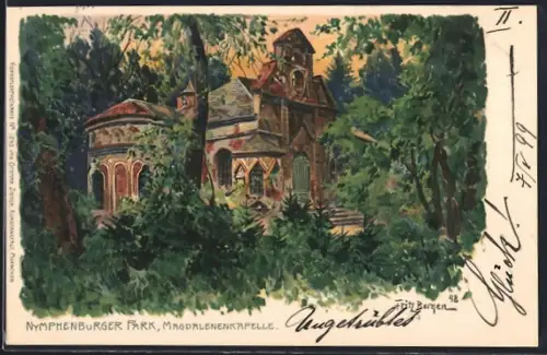 Künstler-AK sign. Fritz Bergen: München, Nymphenburger Park, Magdanlenenkapelle