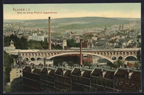 AK Plauen i. V., Blick zur König Friedrich August-Brücke