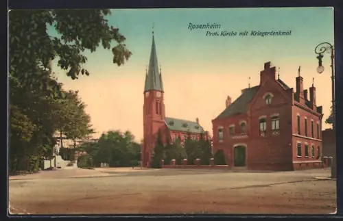 AK Rosenheim / Bayern, Prot. Kirche mit Kriegerdenkmal